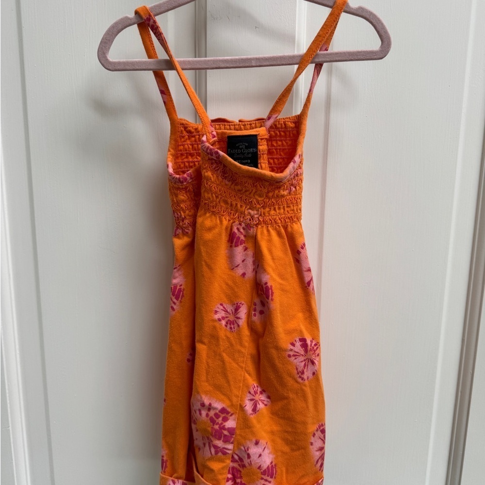 Faded Glory 3T Girls Orange and Pink Ruched Floral Spaghetti Strap Dress - Picture 6 of 6